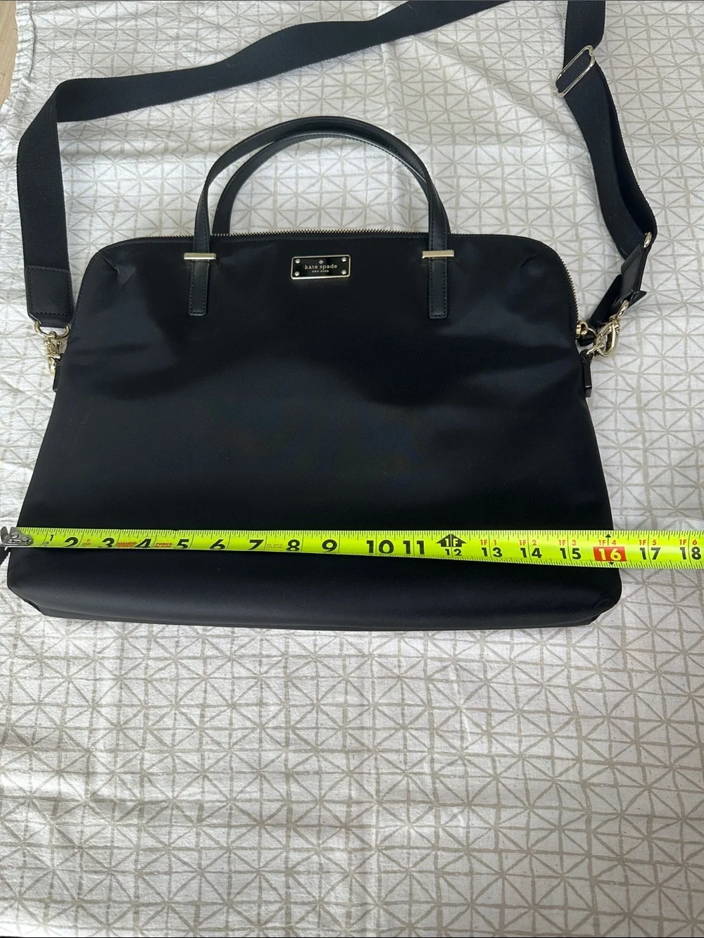 kate spade black laptop bag with gold hardware